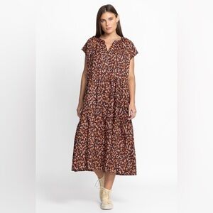 Calme by Johnny Was NWT Shirred Neck Midi Dress Multicolor Large‎